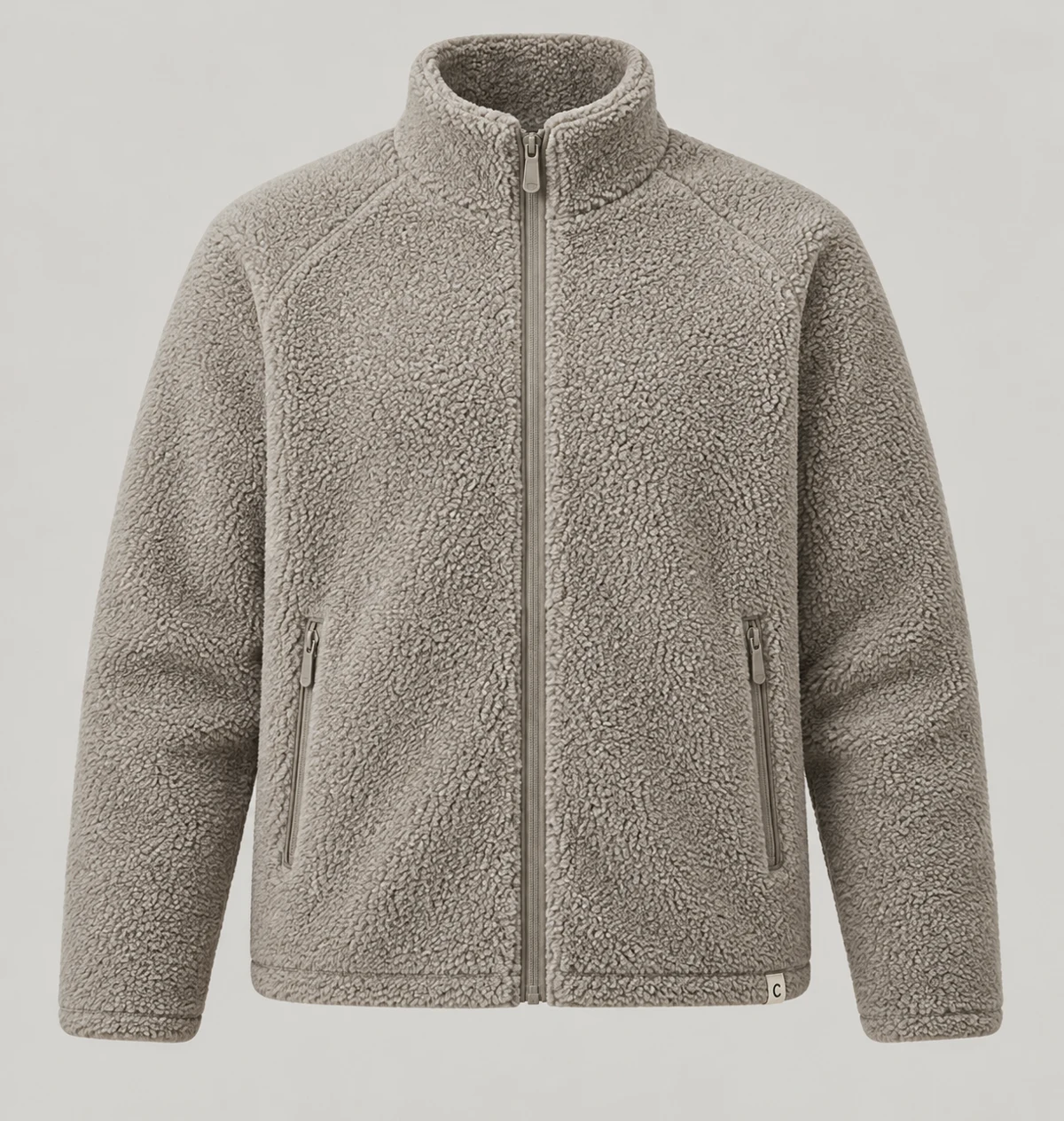 Quarry Pile Jacket in Stone, front view