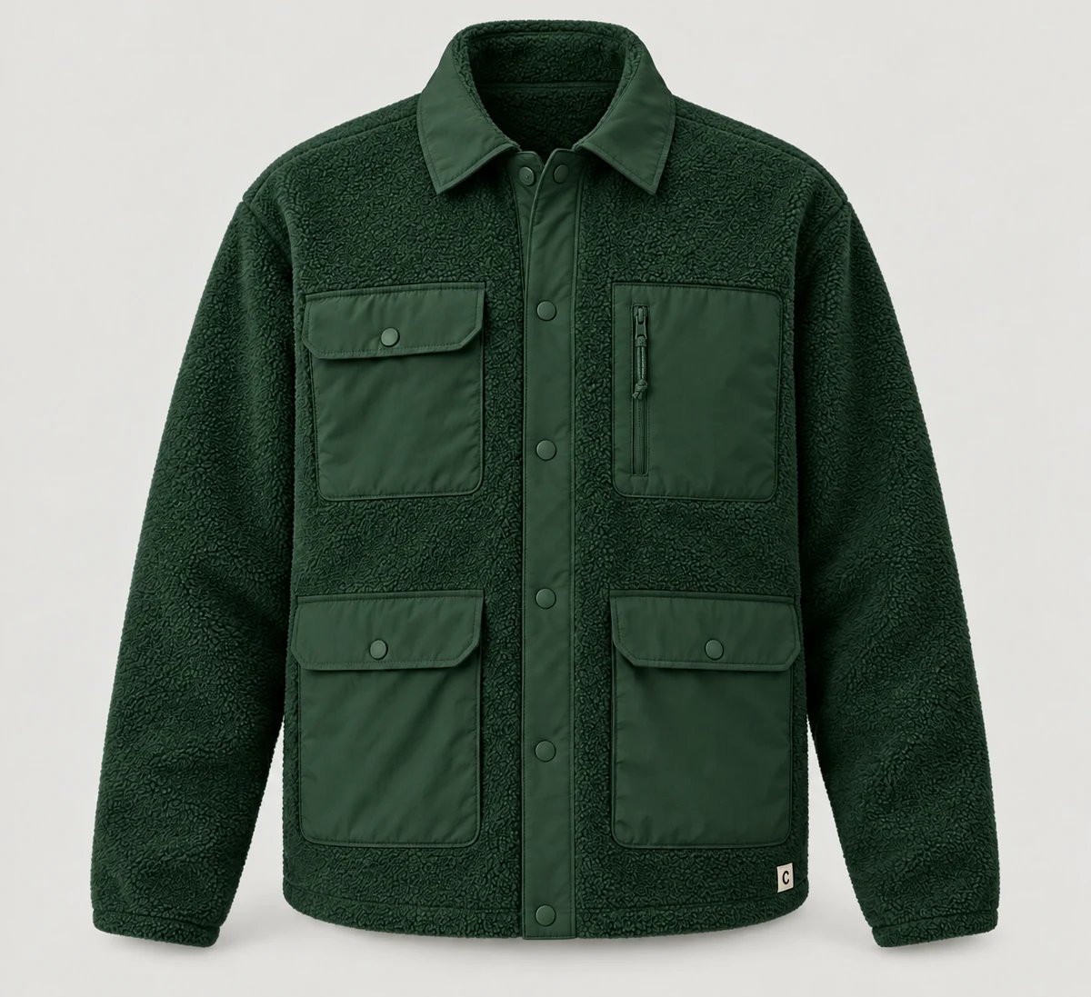 Woodland Field Fleece in Pine, front view